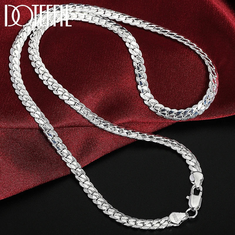 DOTEFFIL 925 Sterling Silver 8/16/18/20/22/24 Inch 6mm Side Chain Necklace Bracelet For Woman Men Fashion Charm Wedding Jewelry - Madeinsea©