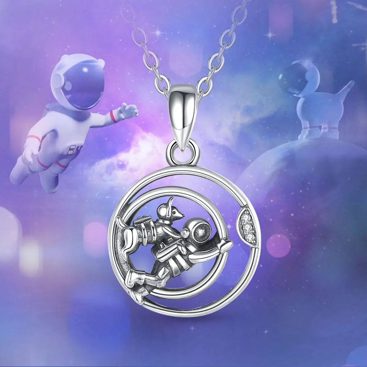 EUDORA Collier avec pendentif astronaute et chien en argent sterling 925, bijou fantaisie raffiné, idéal pour homme et femme