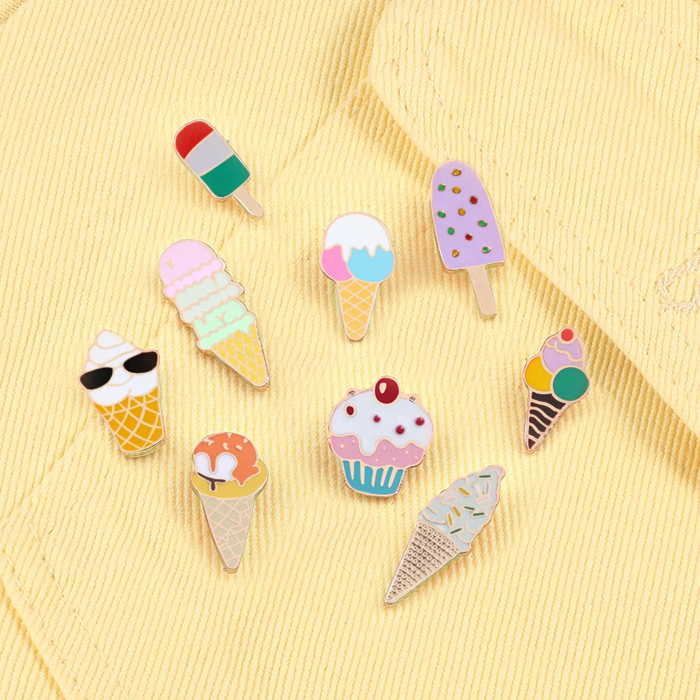 Sweet Cartoon Enamel Pins Cute Ice Cream Lapel Brooches Bright Color Mental Badges Pin Jeans Backpack Brooch Jewelry For Women