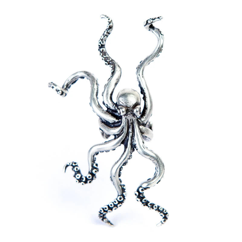 MKENDN Gothic Style S925 Big Octopus Ear Cuffs Vintage Ear Bone Clip Earrings For Women Men No Piercing Fake Cartilage Earrings