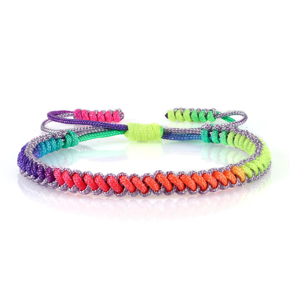 Lucky Colorful Rainbow Knots Braided Bracelet For Women Men Couple Handmade Adjustable Prayer Nylon Rope Bangles Travel Gift