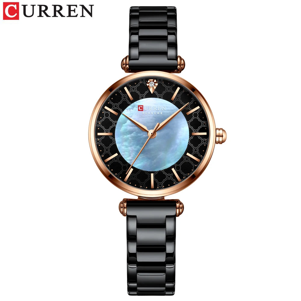 Watches for Women Luxury Brand CURREN Elegant Thin Quartz Wristwatch with Stainless Steel Simple Female Clock