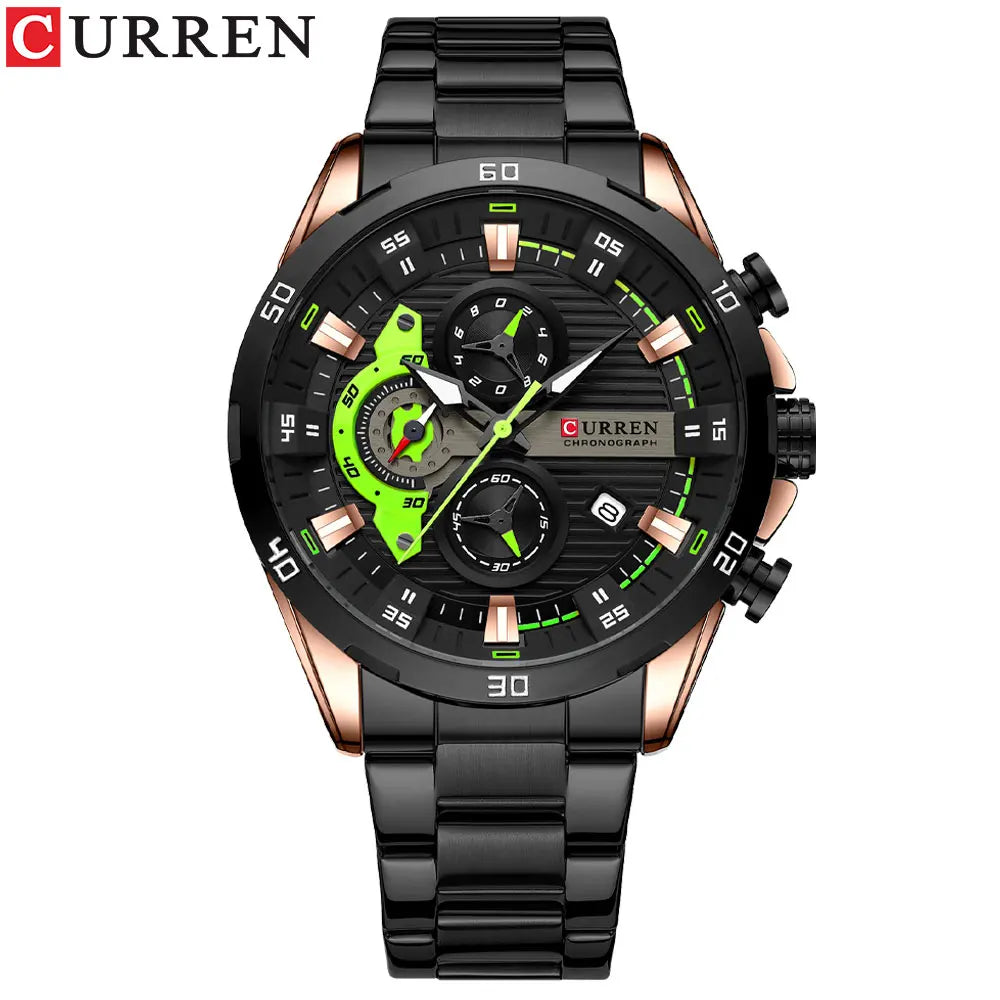 CURREN Stainless Steel Watches for Mens Creative Fashion Luminous Dial with Chronograph Clock Male Casual Wristwatches - Madeinsea©