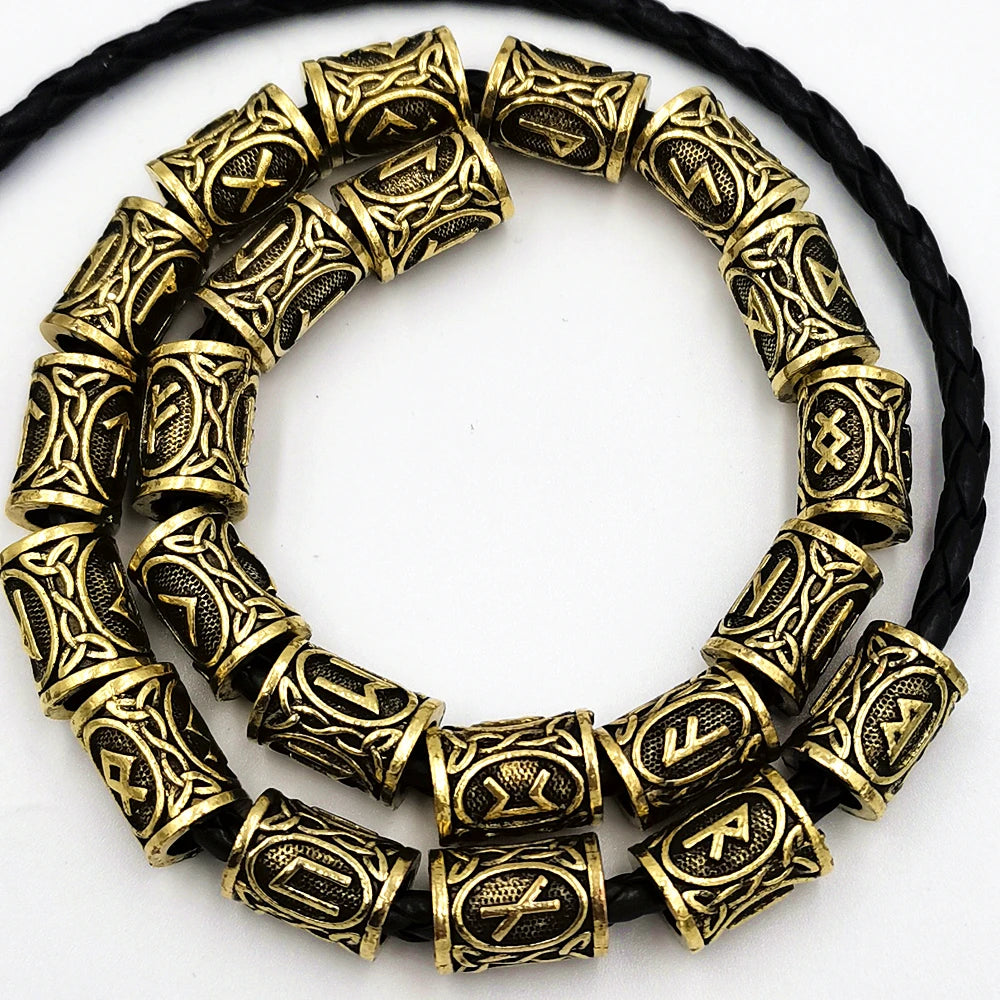 24 Stück Runenperlen aus Metall, Wikinger-Schmuckperlen für Haare, Bart, geflochtene Charms, Armbänder, Schmuckherstellung, Großhandelszubehör