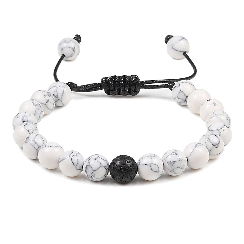 Adjustable Couples Distance Beaded Bracelets Natural Stone Lava Matte White Black Braided Bracelet for Men Women Gifts Pulseiras