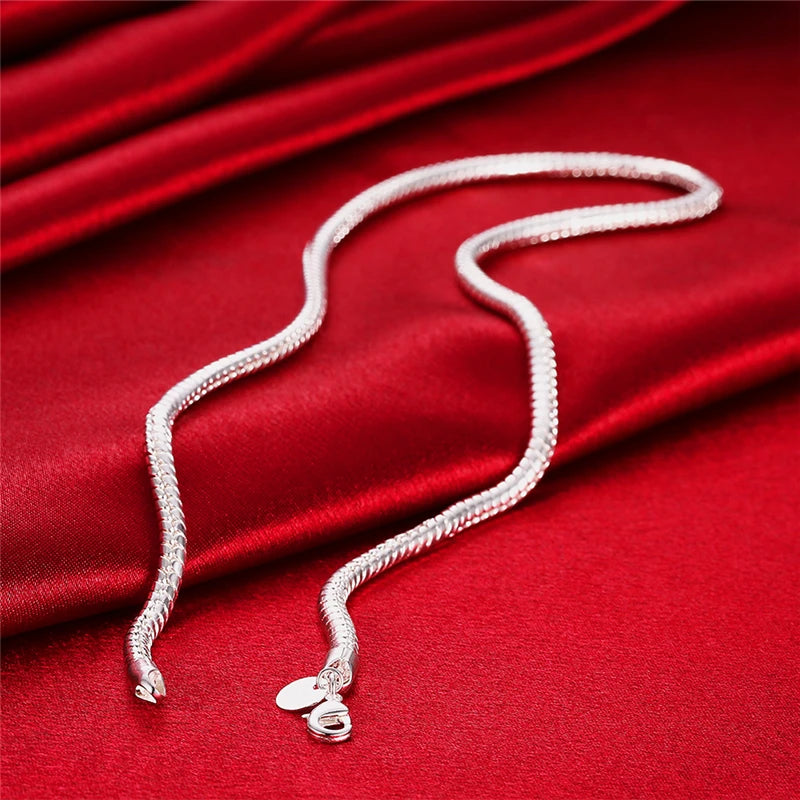 DOTEFFIL 925 Sterling Silver 16/18/20/24/22/24/26/30 Inch 3mm Snake Chain Necklace For Woman Man Wedding Engagement Jewelry - Madeinsea©