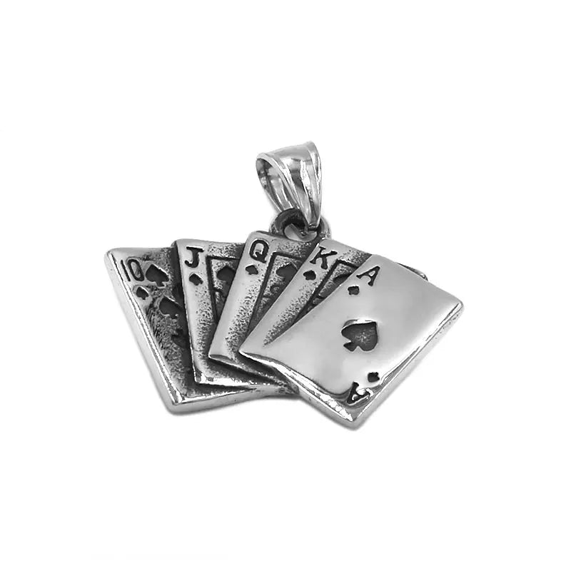 Poker Straight Flush Spades Pendant Stainless Steel Jewelry Casino Playing Cards Biker Jewelry Necklace SWP0520A