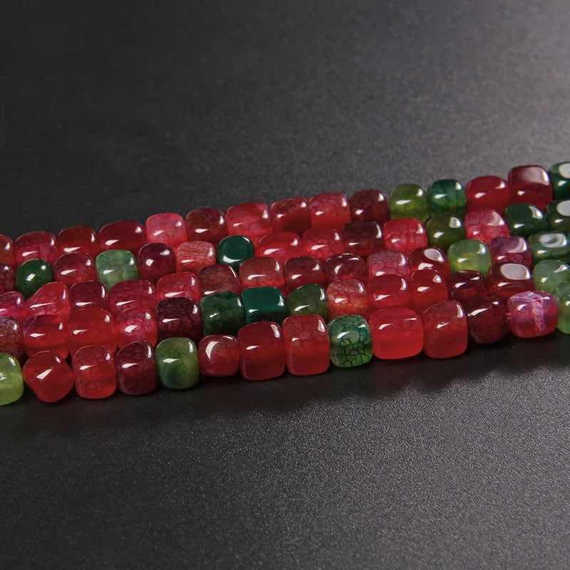 6-8mm Natural Polished Colorful Tourmaline Stone Beads Square Agat Loose Spacer Bead for Jewelry Making DIY Bracelet Accessories