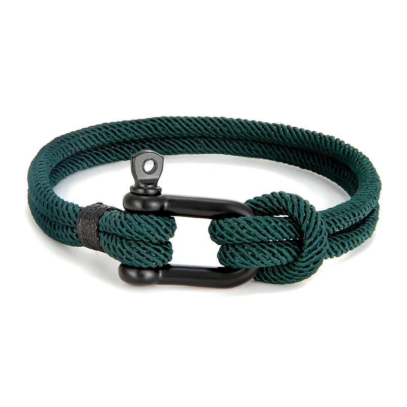 MKENDN Men's Black U Shape Shackle Nautical Double Strand Rope Bracelet Outdoor Camping Rescue Emergency Rope Bracelet For Women