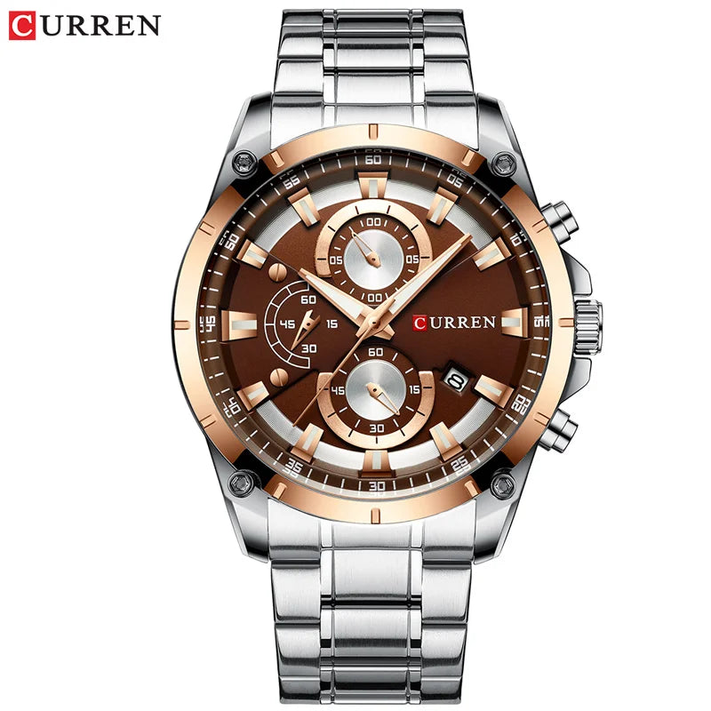 Montre CURREN à quartz pour homme, chronographe tendance, cadeau décontracté en acier inoxydable