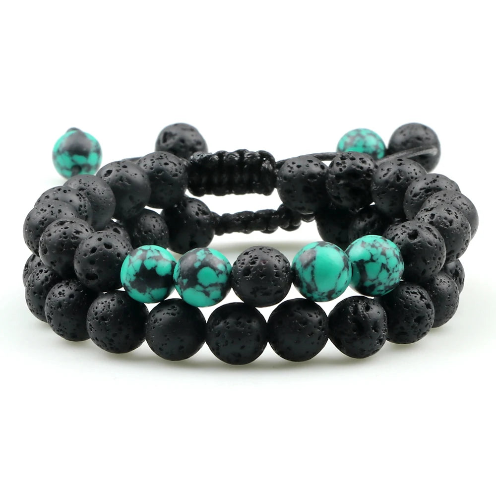 2Pcs Adjustable Braided Natural Stone Beads Bracelets&Bangles For Couples Women Men Tiger Eye Lava Bracelet Yoga Jewelry Pulsera