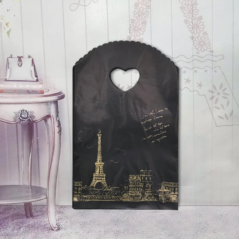 50 teile/los Verschiedene Muster Schmuck Plastiktüte Herzförmigen Ovalen Griffen Mini Geschenkverpackungsbeutel Shop Kleine Einkaufstaschen