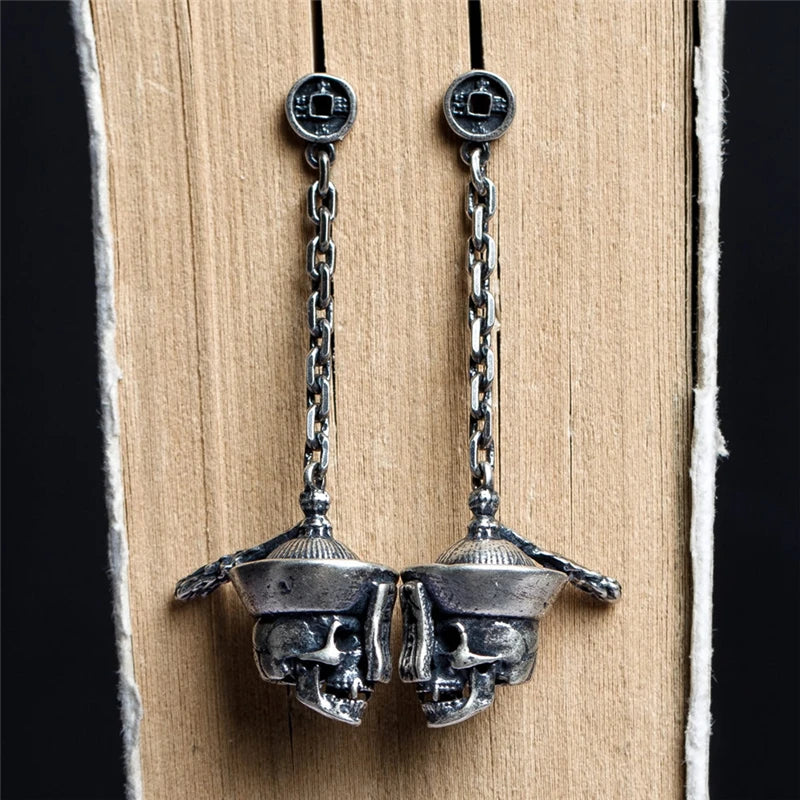 MKENDN 100% 925 Sterling Silver Creative Retro Copper coin Zombie Skull Stud Earrings Punk Street Style Men Women Diablo Jeweley