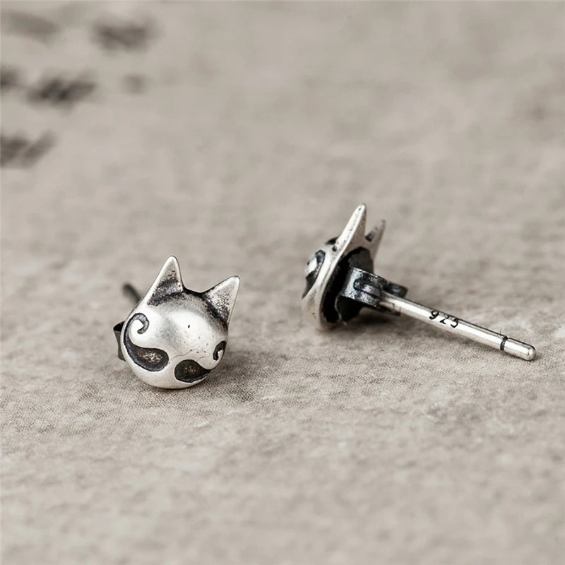 MKENDN Personality Cute Bearded cat Stud Earrings For Women 925 Sterling Silver Ear Studs Bijoux Anti-allergy Jewelry