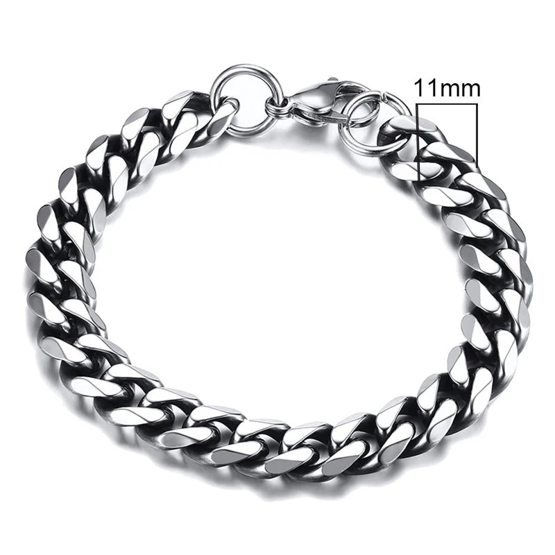Vnox Basic 3/5/7/9/11mm Wide Curb Cuban Link Chain Bracelets for Men Women Jewelry Anti Allergy Stainless Steel Wristband Gifts