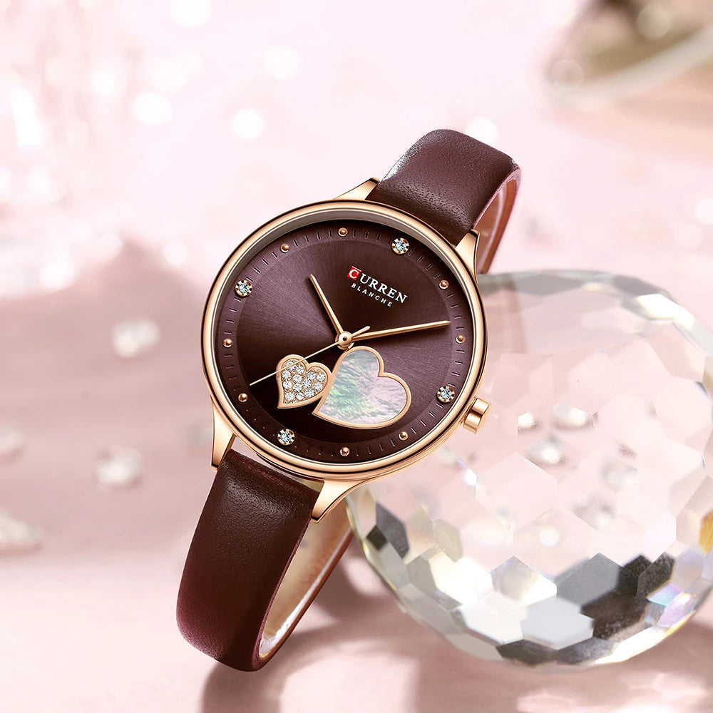 Montres CURREN pour femmes, montre-bracelet en cuir à quartz élégante avec strass, Zegarki Damskie