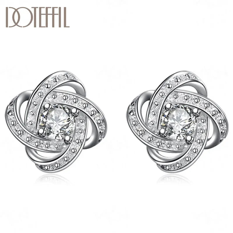 DOTEFFIL 925 Sterling Silver High Quality AAA Zircon Charm Earrings Women Fashion Jewelry Wedding Party Gift