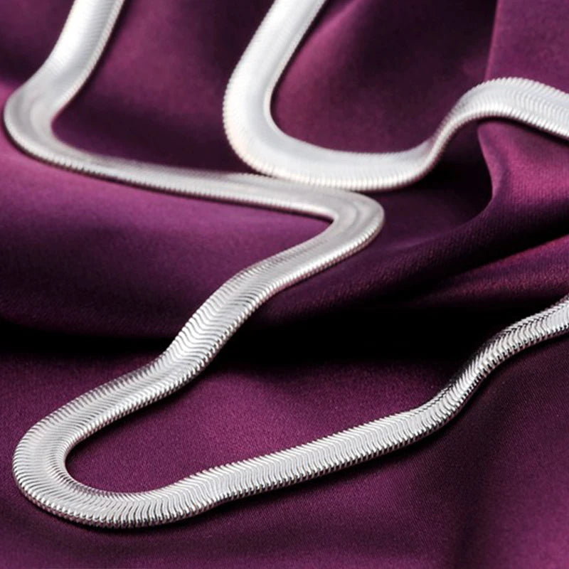 DOTEFFIL 925 Sterling Silver 16/18/20/22/24 Inch 6mm Flat Snake Chain Necklace For Women Man Fashion Wedding Party Charm Jewelry