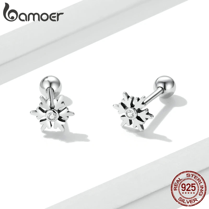 925 Sterling Silver Crystal Snowflake Stud Earrings Open Ring Jewelry Set Snow Winter Christmas Wedding Anniversary Gift - Madeinsea©