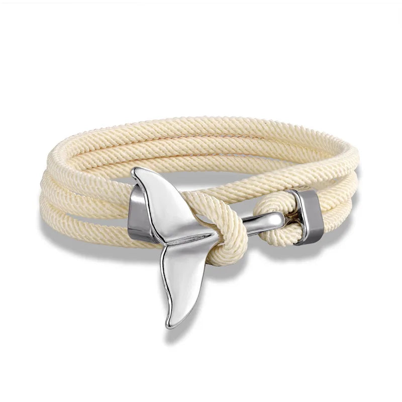 MKENDN Fashion Whale Tail Anchor Bracelets Men Multilayer Charm Rope Chain Bracelet Male Women Navy style Wrap Metal Sport Hook