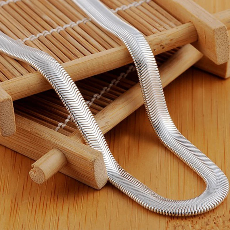 DOTEFFIL 925 Sterling Silver 16/18/20/22/24 Inch 6mm Flat Snake Chain Necklace For Women Man Fashion Wedding Party Charm Jewelry