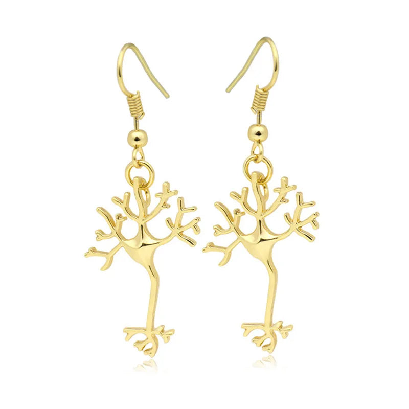 New Silver Color Boho Neuron Brain Nerve Cell Drop Earrings Brinco Aros Long Life Tree Earrings For Women Jewelry Girls Gifts