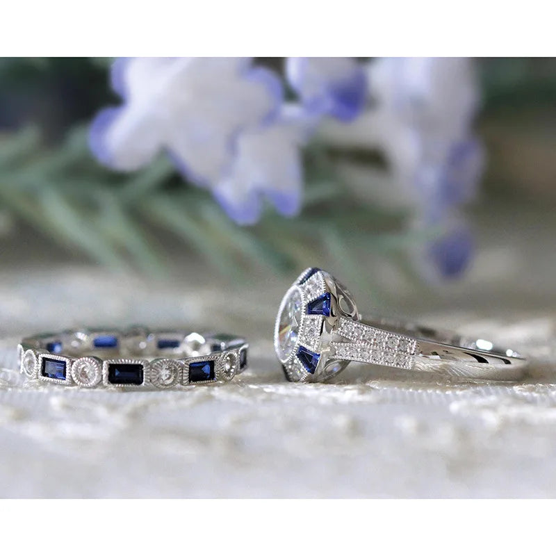 Buyee 925 Sterling Silber Luxus Hochzeit Ring Sets Weiß Zirkon Kristall Ring Finger für Frauen Party Edlen Schmuck Kreis