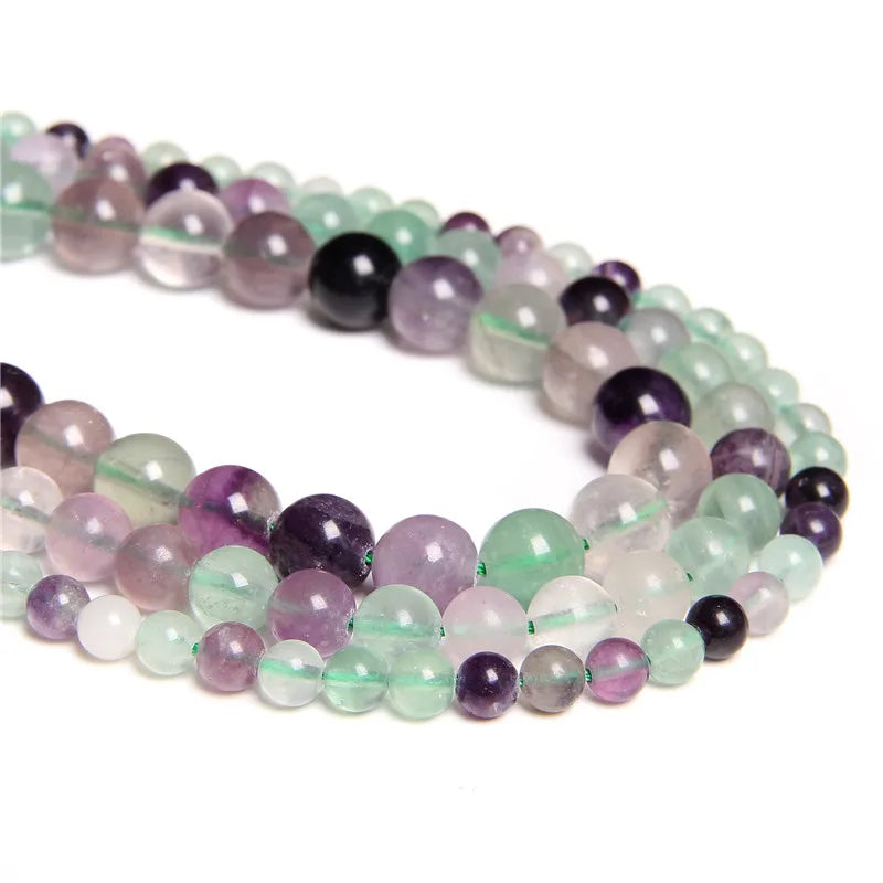 Hot Sales Natural Fluorite Beads Smooth Purple Round Loose Beads For Jewelry Making Bracelet Accessries 4 6 8 10 12MM 15" Strand
