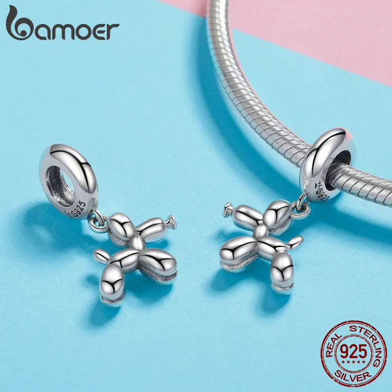 BAMOER Genuine 925 Sterling Silver Balloon Dog Pendant Animal Charms Fit for Charm Bracelets & Necklace Silver Jewelry SCC981
