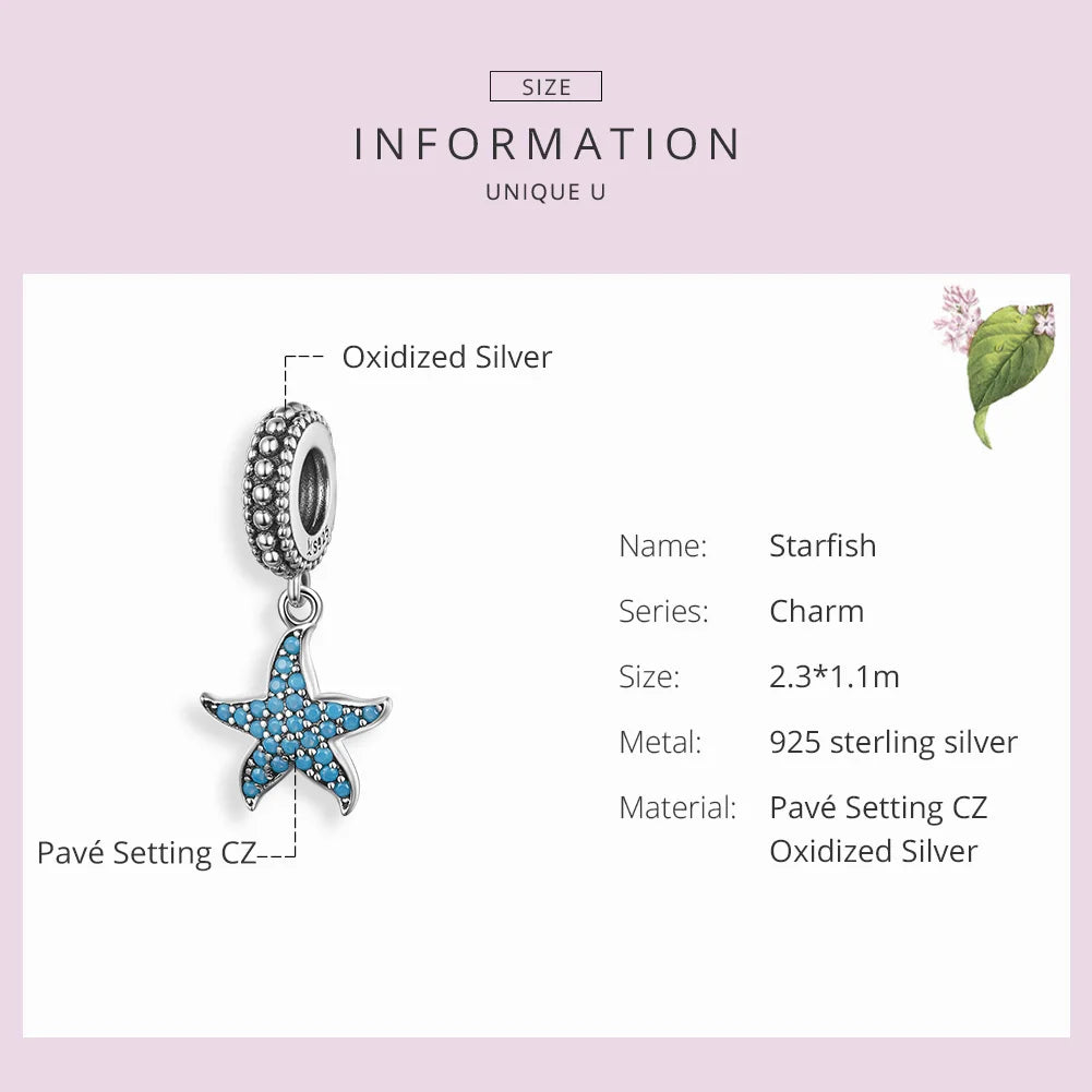 BAMOER Starfish Pendant Charm 925 Sterling Silver Sea Creature Ocean Charms for Bracelet S925 Fine Jewelry Making SCC1210 - Madeinsea©