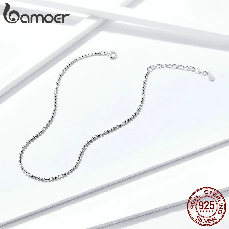 BAMOER Hot Sale Simple Essential Bead Link Anklets 925 Sterling Silver Bracelet for Foot Jewelry Silver Female Leg Chain SCT002