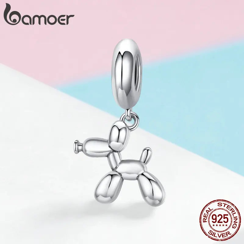 BAMOER Anhänger mit Ballonhund aus echtem 925er Sterlingsilber, Tieranhänger, passend für Bettelarmbänder und Halsketten, Silberschmuck SCC981