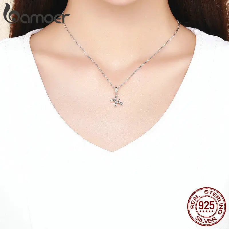 BAMOER Genuine 925 Sterling Silver Balloon Dog Pendant Animal Charms Fit for Charm Bracelets & Necklace Silver Jewelry SCC981