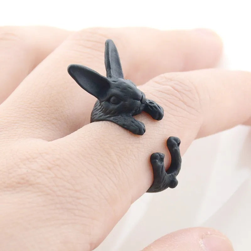Punk Brass Knuckle Bunny Anel Rings For Women Boho Animal Anillos Rabbit Love Ring Men Jewelry Gifts for Moms Daughters Girls