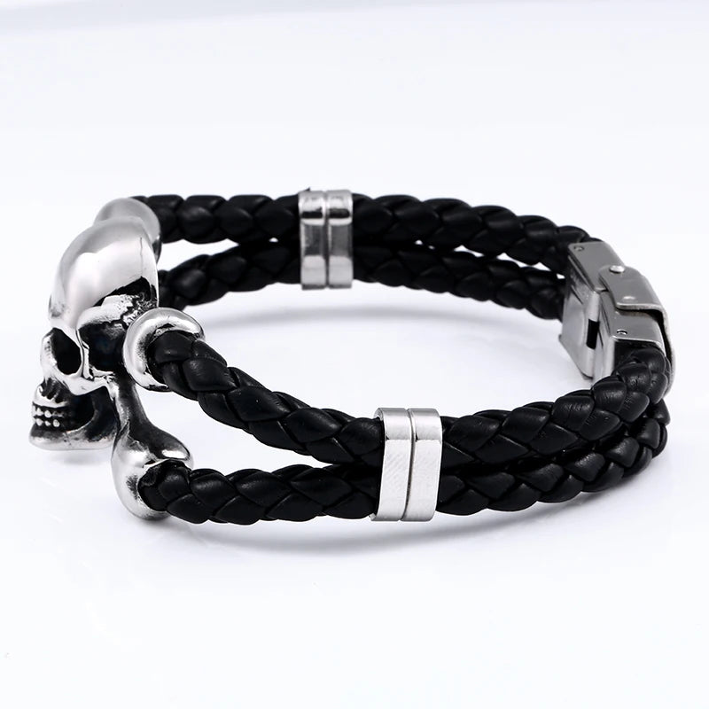 Bracelet en cuir de vachette avec tête de mort punk en acier inoxydable 316L Beier, bijoux de haute qualité, capitaine de la marine, rock, LLBC-L051