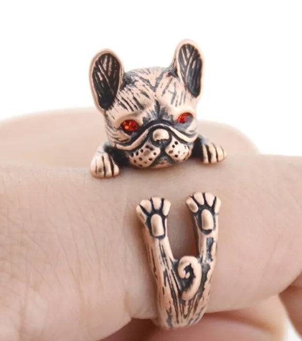 Retro Punk  French Bulldog Dog Rings For Women Men Anel Boho Brass Knuckle Anillos Couple Ring Gift For Pet Lovers Jewelry 2018