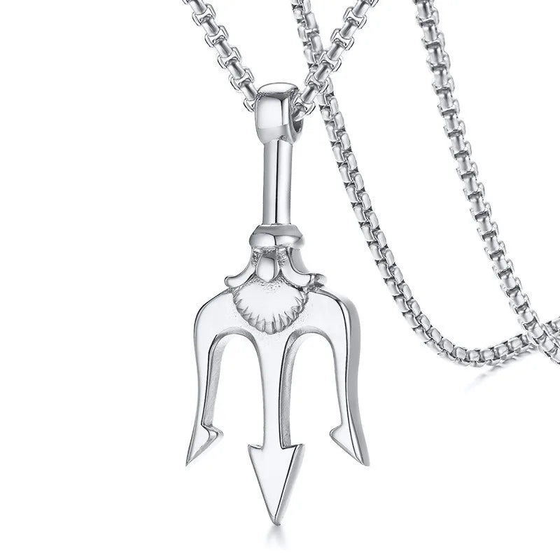 Vnox Mens Punk Trident Necklace Black Gold Color Stainless Steel Statement Pendant Gifts for Him Hip Hop Jewelry - Madeinsea©
