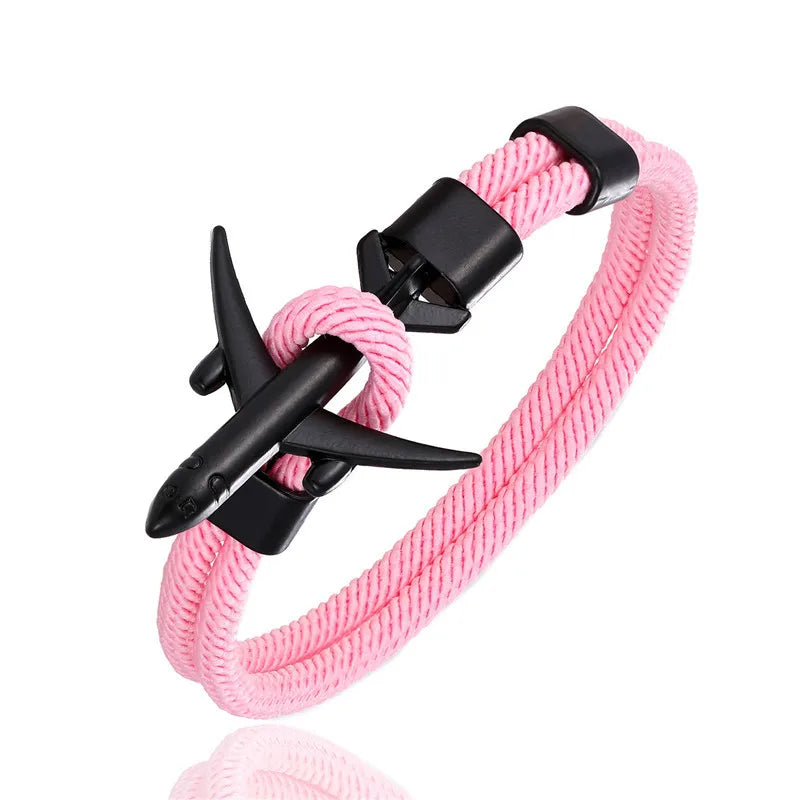 MKENDN Fashion Airplane Anchor Bracelets Men Charm Rope Chain Paracord Bracelet Male Women Air force style Wrap Metal Sport Hook - Madeinsea©