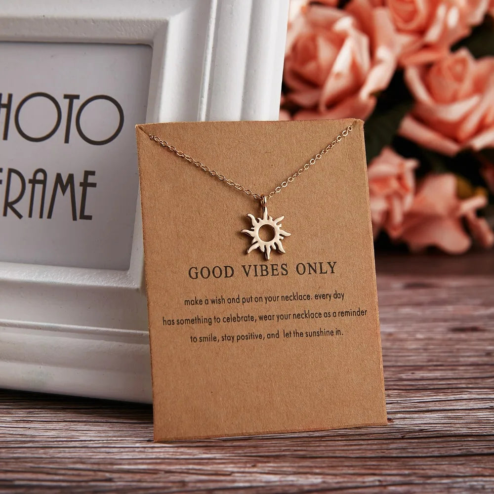 Rinhoo Fashion Sun Necklaces & Pendants Gold Color Alloy Pendant Necklace Wish Card Jewelry For Women Girl Jewelry Birthday Gift