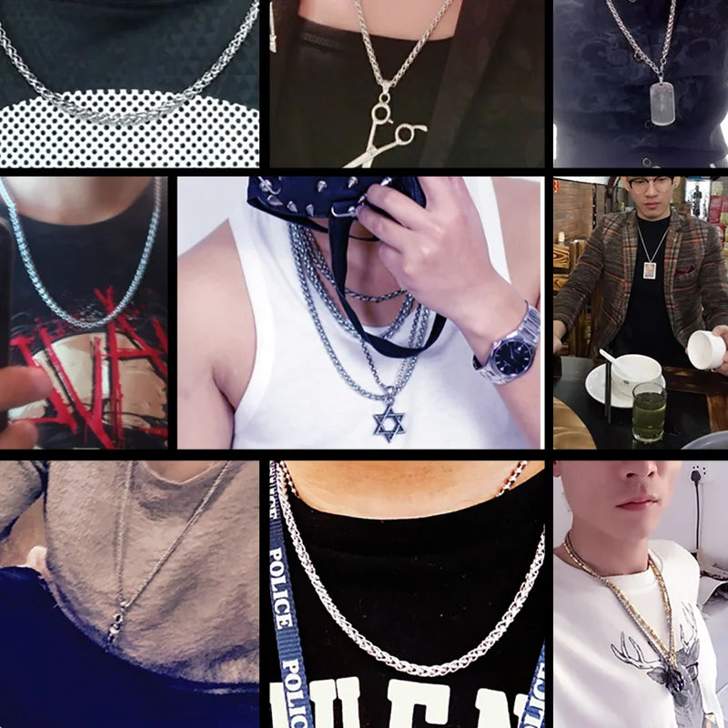 Beier Stainless Steel Necklace Trendy Wheat Chain Necklace Boy Men's Necklace Chain Silver Color  LLBN1006