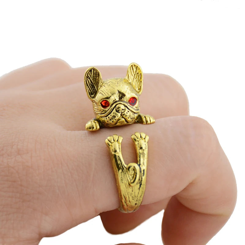 Retro Punk  French Bulldog Dog Rings For Women Men Anel Boho Brass Knuckle Anillos Couple Ring Gift For Pet Lovers Jewelry 2018