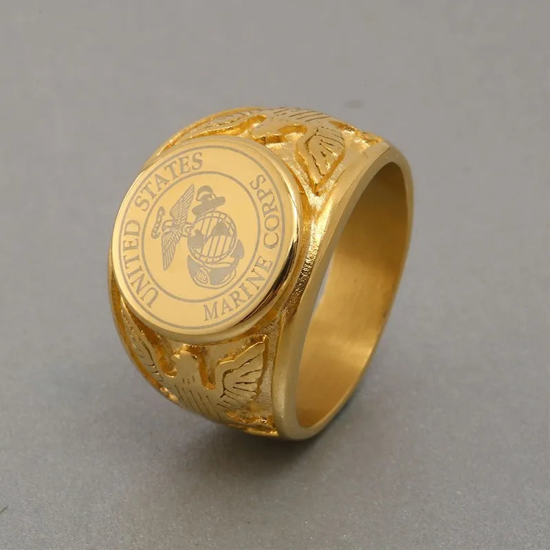 Golden USMC US MARINE CORPS Ring