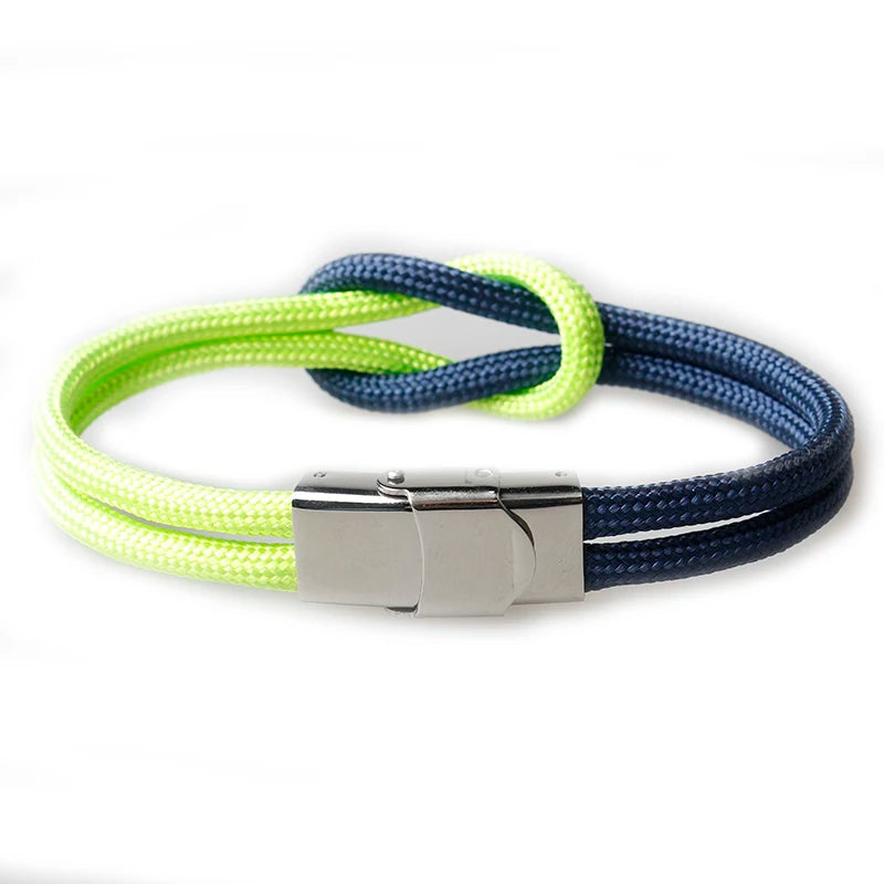 MKENDN New Men Women Nylon Cord Infinity Knot Bracelet Stainless Steel Fold Over Clasp Navy Style Friendship Jewelry Pulseras