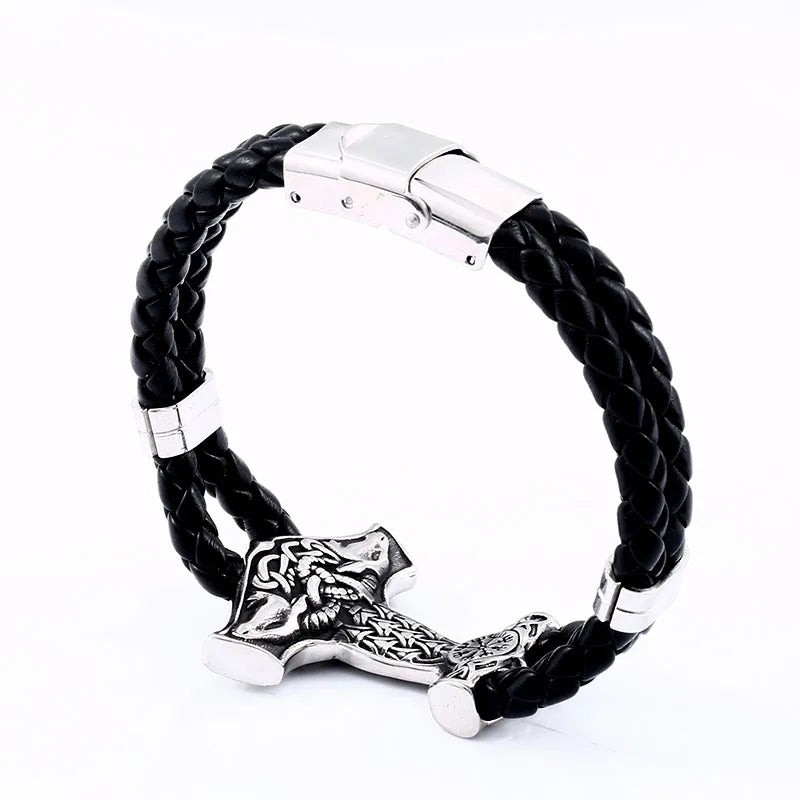 Bracelet Beier en acier inoxydable 316L avec tête de chèvre viking et marteau pour homme, symbole nordique, bijoux de haute qualité LLBC-L015