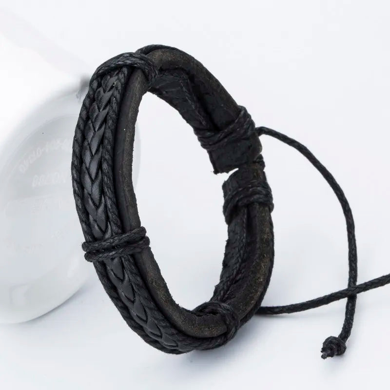 TYO Hot Sale! Fashion Charm Leather Bangle Men Bracelets Popular Boys DIY Bandage Strand Handmade Brown Weave Bracelets