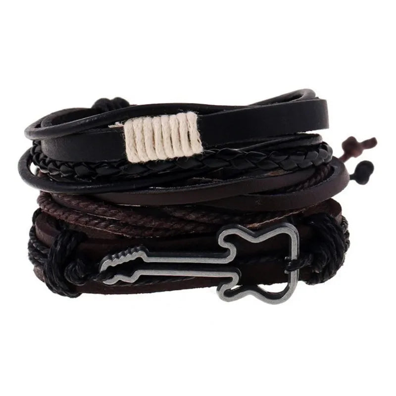 MKENDN Wholesale 4PCS/Set leather bracelet Men multi-layer bead bracelet women's retro punk casual men jewelry bracelet jewelry