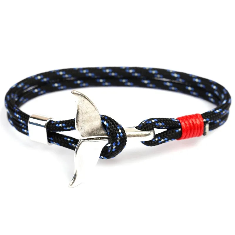 MKENDN Fashion Whale Tail Anchor Bracelets Men Women Charm Nautical Survival Rope Chain Paracord Bracelet Male Wrap Metal Hooks