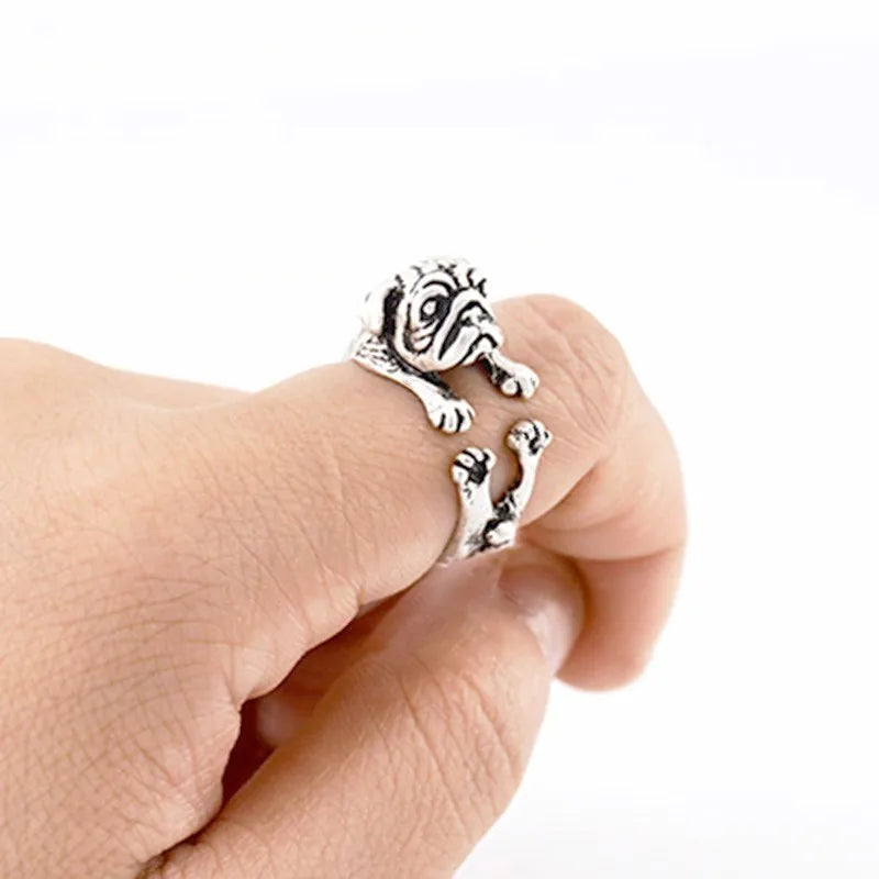 Retro Boho Pug&Boxer&Dachshund Dog Ring Men Punk Bulldog Anel Masculino Couple Rings For Women Jewelry Gifts For Pet Lovers Gift