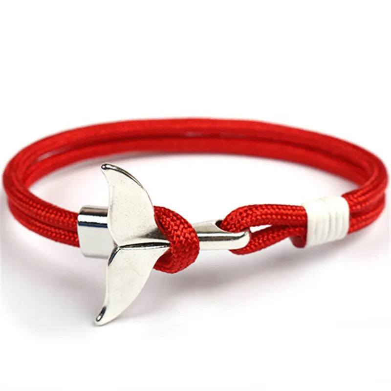 MKENDN Fashion Whale Tail Anchor Bracelets Men Women Charm Nautical Survival Rope Chain Paracord Bracelet Male Wrap Metal Hooks