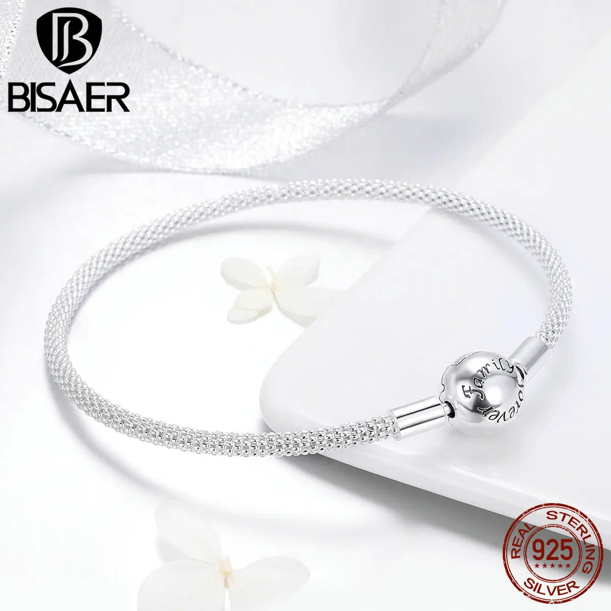 BISAER 925 Sterling Silber Für Immer Liebe Runde Klassische Armbänder Fit DIY Charms Bead Für Frauen Weibliche Luxus Edlen Schmuck Geschenk